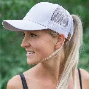 White C.C. Ponytail messy bun baseball hat cap